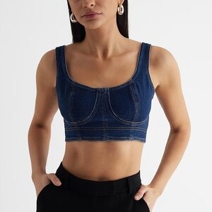 EXPRESS Denim Cropped Corset Cami Blue Size 10